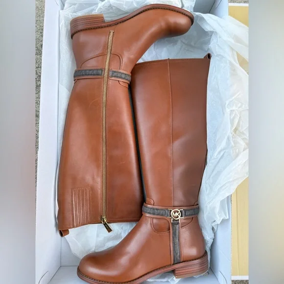 Michael Kors Mindy Leather and Signature Logo Trim Boot over the Knee - Picture 11 of 15